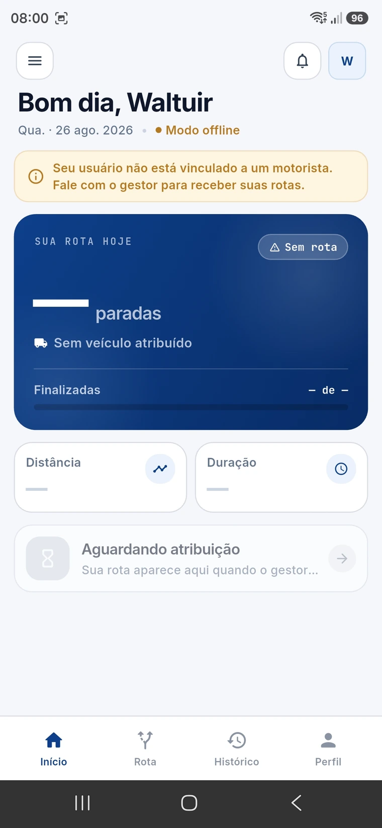 App Entregas do Manto ERP mostrando a rota do dia, paradas, distância e duração