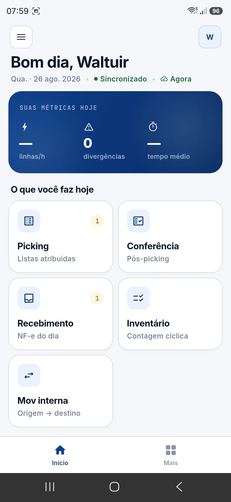 App Separação do Manto ERP com picking, conferência, recebimento, inventário e movimentação interna